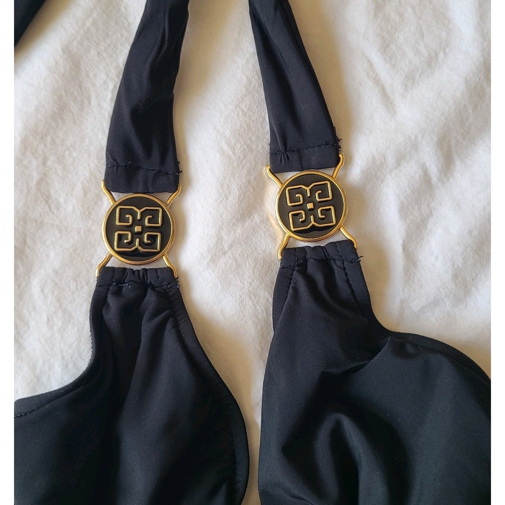 Miraclesuit Sz. 10 Black Halter Gold Medallion Resort Slimming Tummy Control - Picture 5 of 8